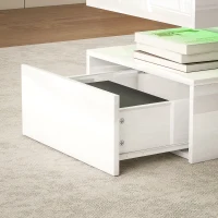 HOMCOM LED Coffee Table, Living Room Table with 2 Drawers and Open Shelf, High Gloss White(m-9)