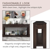 Rustic Chic Console Table with 4 Storage Drawers, Bottom Shelf, Solid Wood Frame, All Tools Included, 63" L x 14" W x 30" H, Dark Brown(m-7)