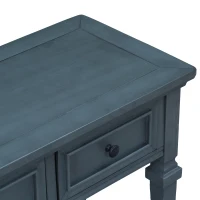 Classic Retro Console Table with 3 Drawers, Open Shelf, Solid Pine Wood Frame, Vintage Metal Handles, 50" L x 15" W x 30" H, Navy(m-10)