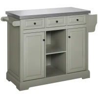 HOMCOM Rolling Kitchen Island with Storage, Kitchen Cart with Stainless Steel Top, Spice Rack & Drawers, Gray(m-1)