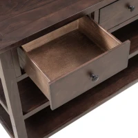 Retro Style Console Table with 3 Drawers and 2 Open Shelves, Pine Wood Frame, Circular Handles, 50" L x 16" W x 30" H, Dark Brown(m-9)