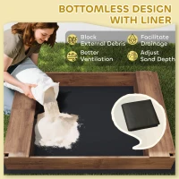 Qaba Kids Sandbox with Full Covered Canopy, Bench Seats, Bottom Liner, for Ages 3-6, 56" x 40" x 52", Brown(m-6)