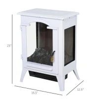 HOMCOM 23" Electric Fireplace Heater, Fire Place Stove with Realistic LED Flames and Logs and Overheating Protection, 750W/1500W, White(m-3)