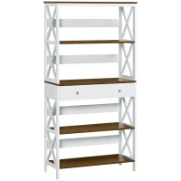 HOMCOM 4-Tier Shelving Bookcase Storage Cupboard with Pull Out Drawer, and Wooden Frame with X Bar Stability, White(m-1)