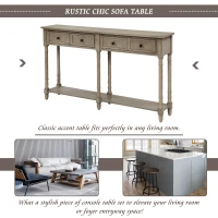 Console Table with Two Storage Drawers and Bottom Shelf, Solid Wood Frame, Easy Assembly, 58" L x 11" W x 34" H, Gray(m-4)