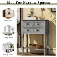 Narrow Console Table with 3 Storage Drawers, Bottom Shelf, Solid Wood Frame, Ideal for Entryway, Living Room, 24" L x 13" W x 31" H, Gray(m-4)