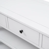 Mid-Century Retro Console Table with 2 Open Shelves, 3 Drawers, Pine Solid Wood Frame, Circular Handles, 50" L x 16" W x 30" H, White(m-8)