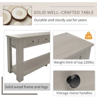Rustic Elegant Console Table with 4 Storage Drawers, Bottom Shelf, Solid Wood Frame, All Tools Included, 63" L x 14" W x 30" H, Gray(m-5)
