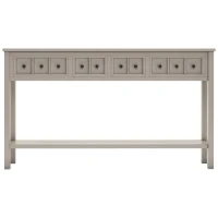 Rustic Entryway Console Table with Two Size Drawers, Bottom Shelf, Distressed Finish, Solid Timber Frame, 60" L x 11" W x 34" H, Gray(m-2)