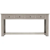 Rustic Elegant Console Table with 4 Storage Drawers, Bottom Shelf, Solid Wood Frame, All Tools Included, 63" L x 14" W x 30" H, Gray(m-2)