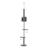 PawHut 100" Cat Tree Height Adjustable Floor-to-Ceiling 4-Tier Kitty Climbing Activity Center Condo Cat Toy with Scratching Post Hanging Balls Play Rest Post Pet Furniture Grey