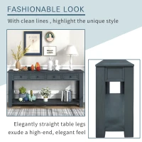 Rustic Chic Console Table with Storage Drawers, Bottom Shelf, Solid Wood Frame, Ideal for Entryway, Hallway, 63" L x 14" W x 30" H, Navy(m-6)