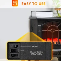 HOMCOM Electric Fireplace Heater, Freestanding Fireplace Stove with Realistic Flames Overheating Protection 750W/1500W, Black(m-5)