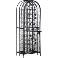 HOMCOM 45 Bottle Wrought Iron Wine Rack Jail with Lock - Black