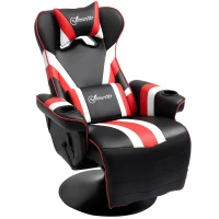 Vinsetto Gaming Chair, Racing Style Computer Recliner with Lumbar Support, Footrest and Cup Holder, Black/White/Red(m-1)