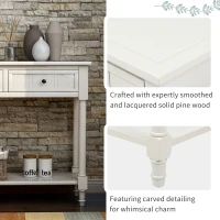 Daisy Series Console Table with Two Drawers and Bottom Shelf, Easy Assembly, Pine Wood Frame, 35.5" L x 14" W x 30" H, Ivory White(m-7)