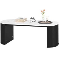 HOMCOM Coffee Table, Modern Marble-Effect Living Room Table with Round Corners and Thicken Legs, Black(m-2)