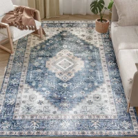 HOMCOM 5x7 Area Rug, Vintage Washable Rug, Non-Slip Floor Carpet for Living Room, Bedroom, Dining Room, Blue(m-11)