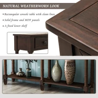 Console Table with Two Storage Drawers and Bottom Shelf, Easy Assembly, Solid Wood Frame, 58" L x 11" W x 34" H, Dark Brown(m-5)