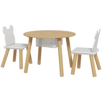 Qaba 3 Pieces Kids Table and Chair Set, Activity Table and Chair Set with Bear-Shaped Chairs, Mesh Bag(m-2)