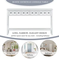 Rustic Entryway Console Table with Two Sizes of Drawers, Bottom Shelf, Ideal for Living Room, Hallway, 60" L x 11" W x 34" H, White(m-4)