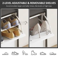 HOMCOM Shoe Cabinet, Modern Shoe Storage Cabinet with 2 Flip Drawers, Adjustable Shelves, Open Shelf and Bamboo Frame for Entryway, Hallway, Holds 12 Pairs, White(m-5)