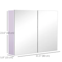 HOMCOM Bathroom Mirror Cabinet, Wall-Mounted Storage Organizer with Double Doors, Adjustable Shelf, Light Lilac(m-3)