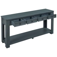 Rustic Chic Console Table with Storage Drawers, Bottom Shelf, Solid Wood Frame, Ideal for Entryway, Hallway, 63" L x 14" W x 30" H, Navy(m-8)