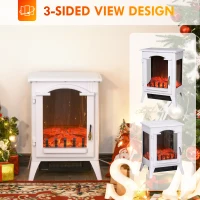 HOMCOM 23" Electric Fireplace Heater, Fire Place Stove with Realistic LED Flames and Logs and Overheating Protection, 750W/1500W, White(m-6)