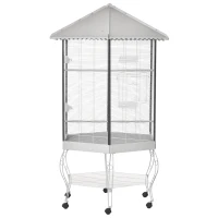 PawHut 77" Flight Bird Cage Hexagon Covered Canopy Portable Aviary With Storage(m-1)