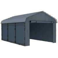 Outsunny 10' x 15' Metal Carport, Heavy Duty Garage Car Canopy with Galvanized Metal Roof and Removable Sidewalls, Dark Gray(m-11)