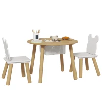 Qaba 3 Pieces Kids Table and Chair Set, Activity Table and Chair Set with Bear-Shaped Chairs, Mesh Bag(m-11)