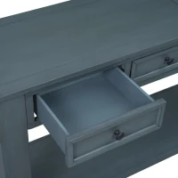 Rustic Chic Console Table with Storage Drawers, Bottom Shelf, Solid Wood Frame, Ideal for Entryway, Hallway, 63" L x 14" W x 30" H, Navy(m-9)