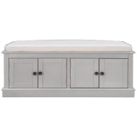Storage Bench with 4 Doors and Adjustable Shelves, Comfortable Seating, Removable Cushion for Entryway, 43" L x 16" W x 17.5" H, Gray(m-2)