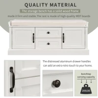 Storage Bench with Comfortable Seat and Adjustable Shelves, Shoe Bench with Removable Cushion for Entryway, 443" L x 16" W x 17.5" H, White(m-5)