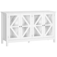 HOMCOM Sideboard, Buffet Cabinet with 4 Tempered Glass Doors and Adjustable Storage Shelf, Credenza, White(m-1)