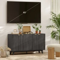 HOMCOM Fluted Sideboard Buffet Cabinet, 55" Coffee Bar Cabinet with 4 Doors, 2 Adjustable Shelves, 5 Wood Legs, Dark Gray(m-7)