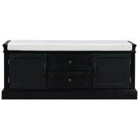 Storage Bench with Multi-Purpose Storage and Adjustable Shelves, Removable Cushion for Entryway, 43" L x 16" W x 17.5" H, Black(m-2)