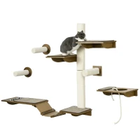 PawHut 8 Piece Cat Wall Shelves for Climbing, Sleeping, Playing, Brown(m-11)