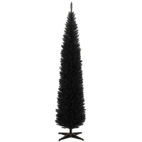 HOMCOM 8ft Unlit Pencil Artificial Christmas Tree with Realistic Branches and 618 Tips, Plastic Base, Black(m-11)