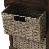 Rustic Storage Cabinet with Two Drawers and Four Rattan Baskets, Modern Farmhouse Style, Acacia Wood Frame, 28" L x 12" W x 28" H, Brown(m-10)