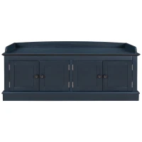 Storage Bench with 4 Doors and Comfortable Seating, Adjustable Shelves and Removable Cushion for Entryway, 43" L x 16" W x 17.5" H, Antique Navy(m-2)