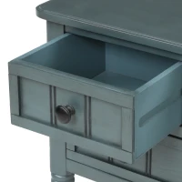 Elegant Narrow Console Table with Storage Drawers, Bottom Shelf, Tapered Legs, Round Knobs, Solid Wood Frame, 24" L x 13" W x 31" H, Navy(m-10)