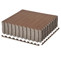 HOMCOM Wood Grain Floor Mats 1/2 Inch Thick, Interlocking EVA Foam Mats Tiles with Borders, Puzzle Exercise Mat for Home and Fit Equipment, 24 in x 24 in, Pack of 18(m-1)
