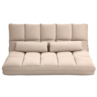 HOMCOM Convertible Floor Sofa Chair, Folding Couch Bed, Guest Chaise Lounge with 2 Pillows, Adjustable Backrest and Headrest, 51.25" L, Beige