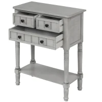 Narrow Console Table with 3 Storage Drawers, Bottom Shelf, Solid Wood Frame, Ideal for Entryway, Living Room, 24" L x 13" W x 31" H, Gray(m-8)