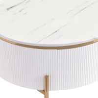 Modern Round Coffee Table with 2 Large Drawers, MDF Construction and Gold Legs, Sleek Modern Design, 31.5" L x 31.5" W x 17" H, White+Gold(m-8)