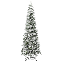 HOMCOM 7.5ft Unlit Snow-Flocked Slim Pine Artificial Christmas Tree with Realistic Branches and 668 Tips