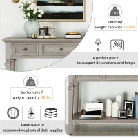 Classic Retro Console Table with 3 Drawers, Open Shelf, Vintage Metal Handles, Perfect for Entryway, Living Room, 50" L x 15" W x 30" H, Gray(m-6)