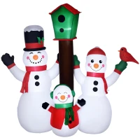 HOMCOM 7ft Christmas Inflatables Outdoor Decorations Snowman Family with Bird and Birdhouse, Blow-Up LED Yard Christmas Decor for Lawn Garden Party(m-1)